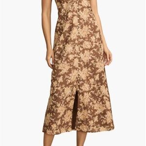 Floral Lace Trimmed Button Front Midi Dress